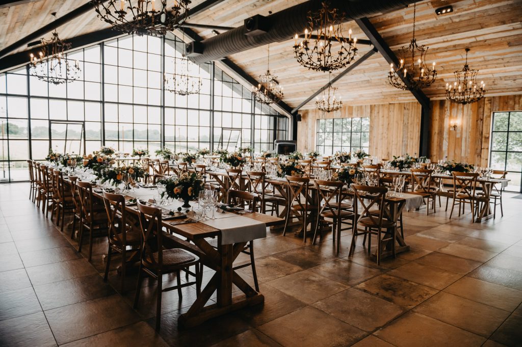 Rustic Interior of The Barn at Botely Hill wedding venue. 