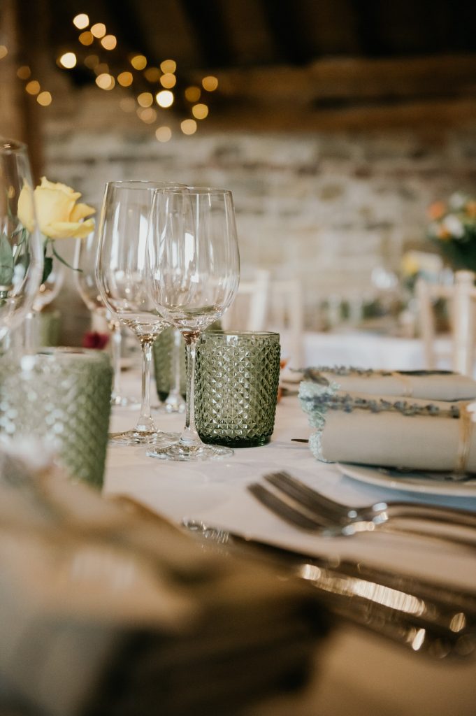 Green Wedding Table Decor - Grittenham Barn Wedding