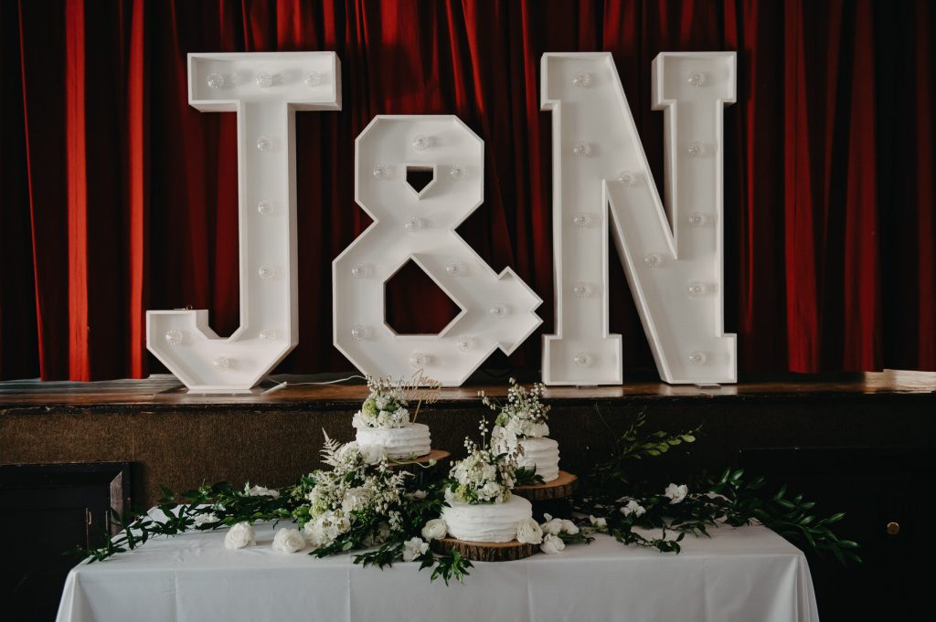 Wedding Cake with Personalised Initial Lights