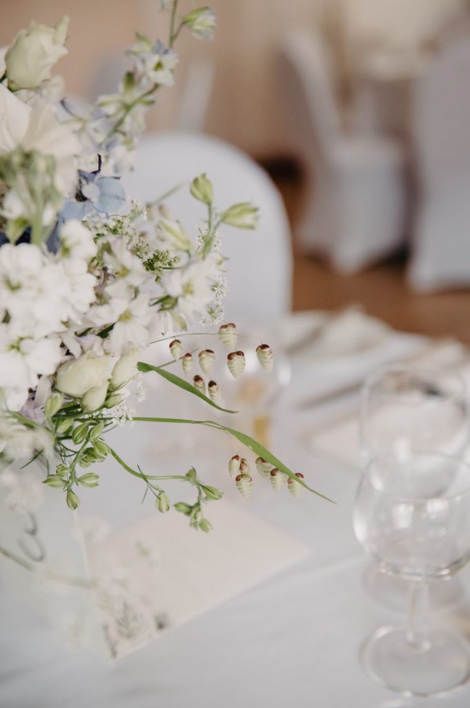 White Flower Wedding Table Arrangements - Surrey Village Hall Wedding