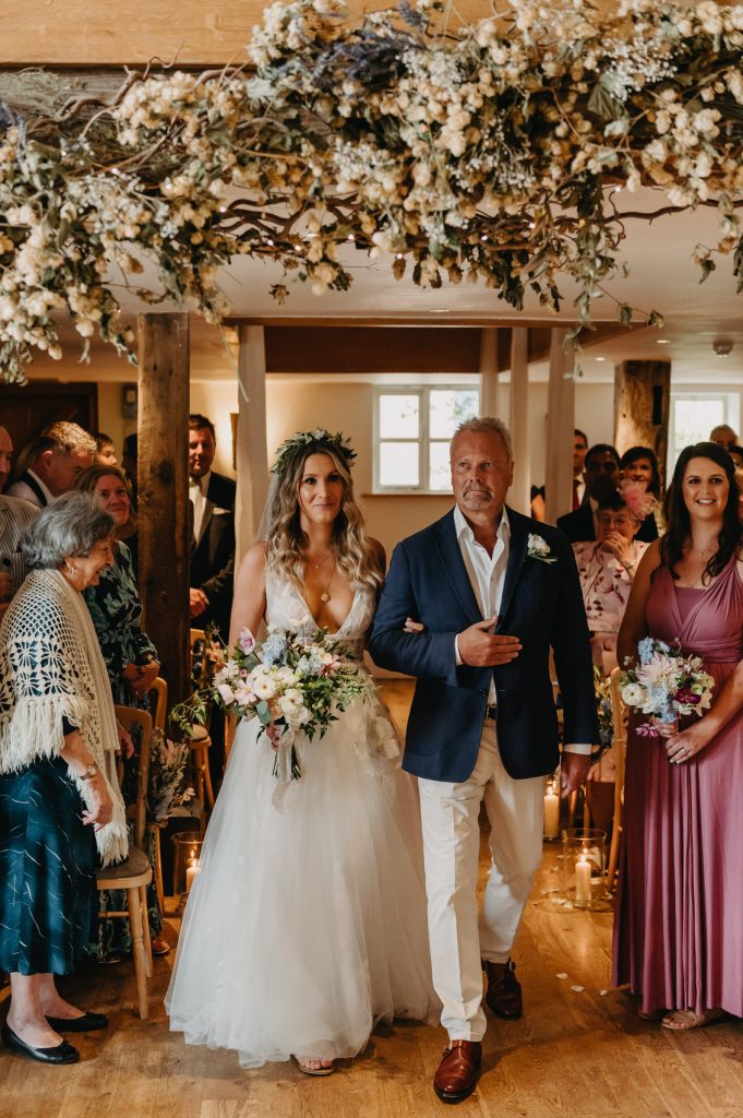 Father and Daughter Enter Wedding Ceremony - Bury Court Barn