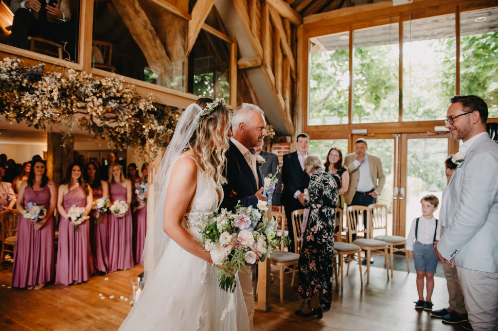Father and Daughter Enter Wedding Ceremony - Bury Court Barn