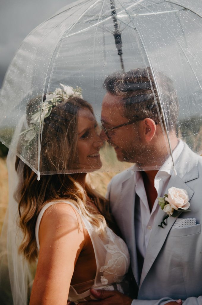 Creative Wedding Portrait with Rainy Umbrella - Wedding at Botley Hill Barn