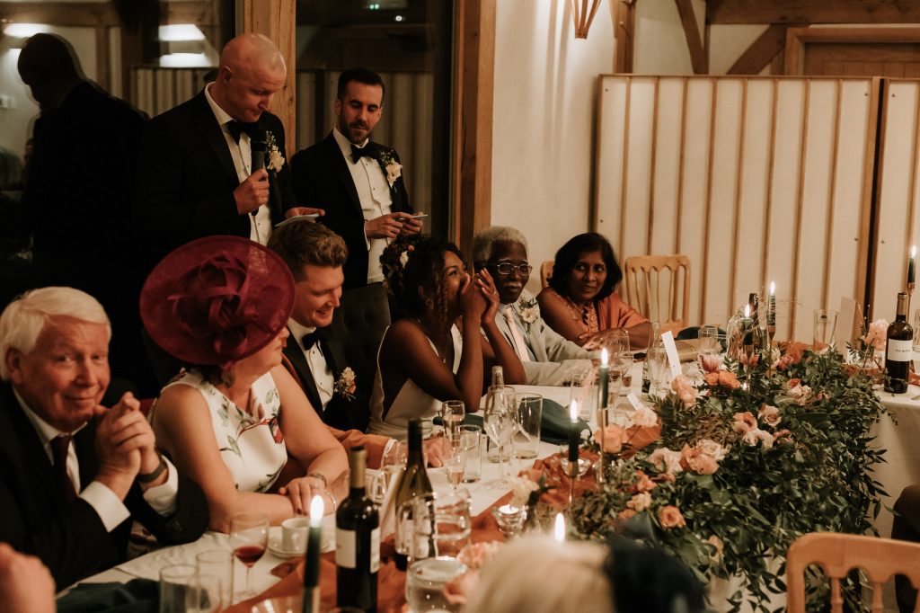 Fun Guest Reactions During Speeches - Brinsop Court Wedding Photographer