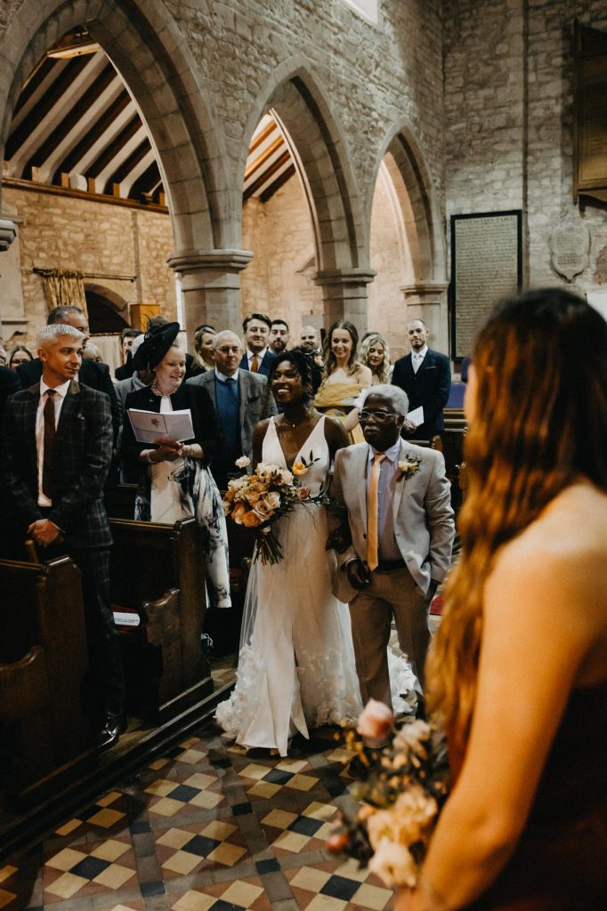 Bride Arrives With Father - Church Wedding