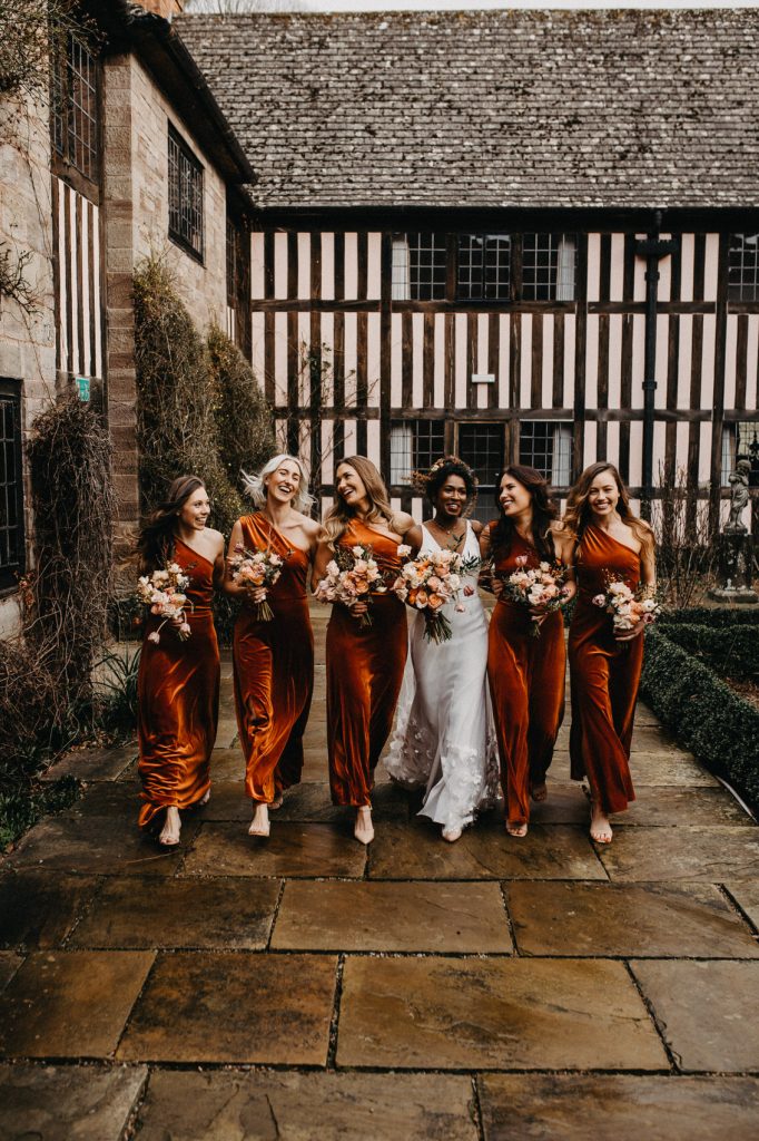 Bridesmaids Wear Burnt Orange Silk Wedding Dresses