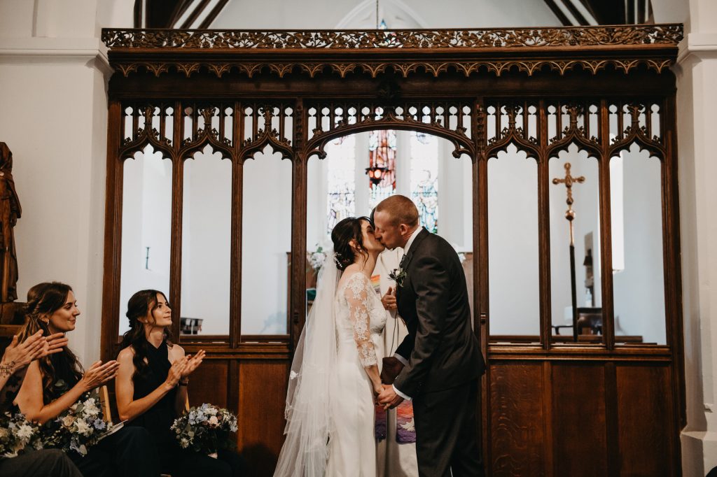 Natural and Candid Ceremony First Kiss Photography - Surrey Wedding Photographer