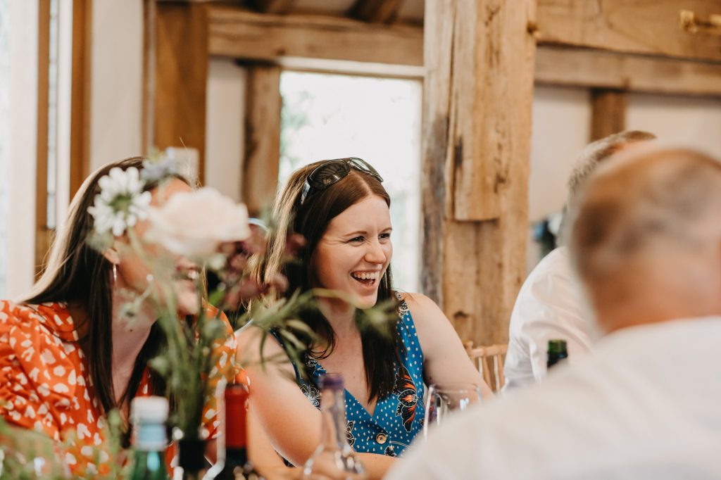 Fun and Natural Guest Reaction During Speeches - Rumbolds Farm Wedding