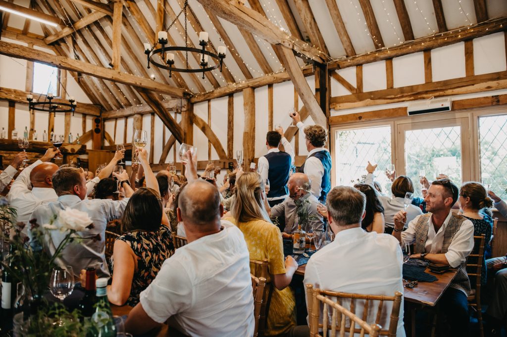Guests Cheers During Speeches - Rumbolds Farm Wedding