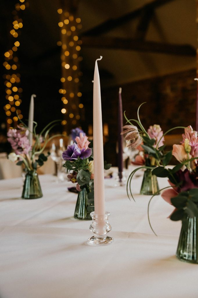 Rustic Wedding Florals and Tapered Candles 