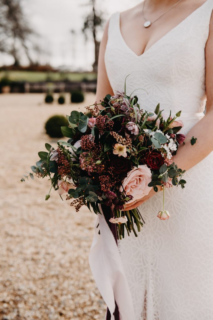 Bridal Wedding Bouquet - Burgundy Floral Arrangement 