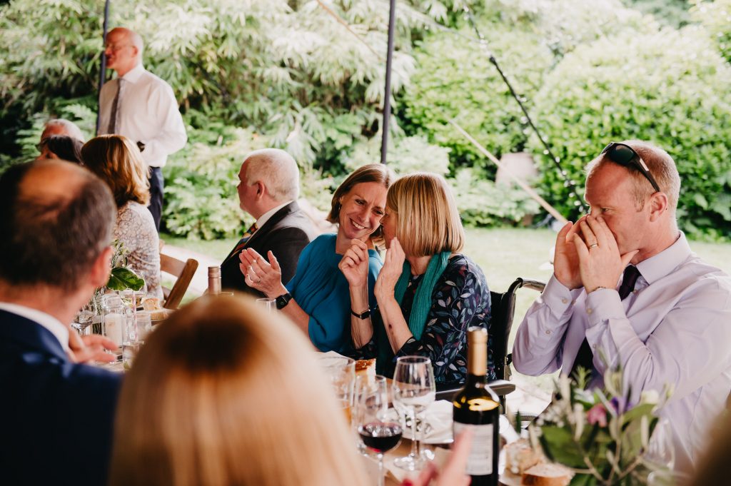 Candid Guest Speech Reactions - Relaxed Garden Marquee Wedding