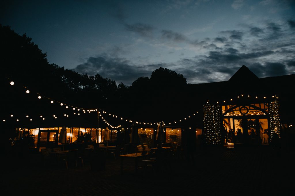 Night Time View of Old Luxters Barn Wedding