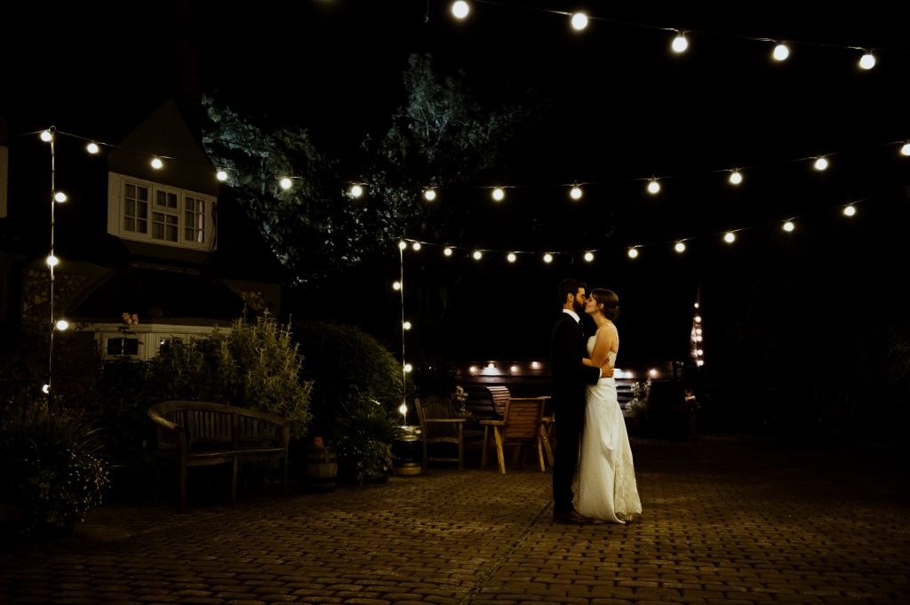 Outdoor Nighttime Wedding Portrait - Old Luxters Barn Wedding
