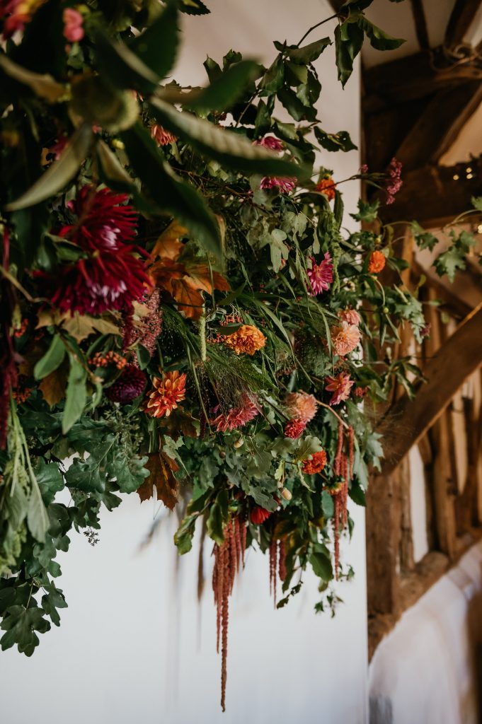 Rustic Barn Wedding Breakfast Room - Autumnal Wedding Florals 