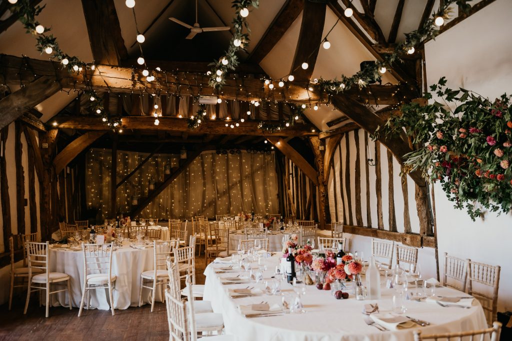 Old Luxters Barn Wedding - Autumnal Wedding Breakfast Room 