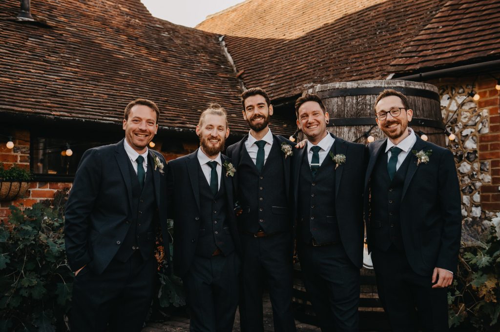 Relaxed Wedding Grooms Party Portrait - Old Luxters Barn Wedding