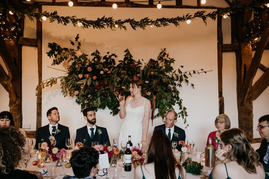 Bride Gives Wedding Speech - Old Luxters Barn Wedding 