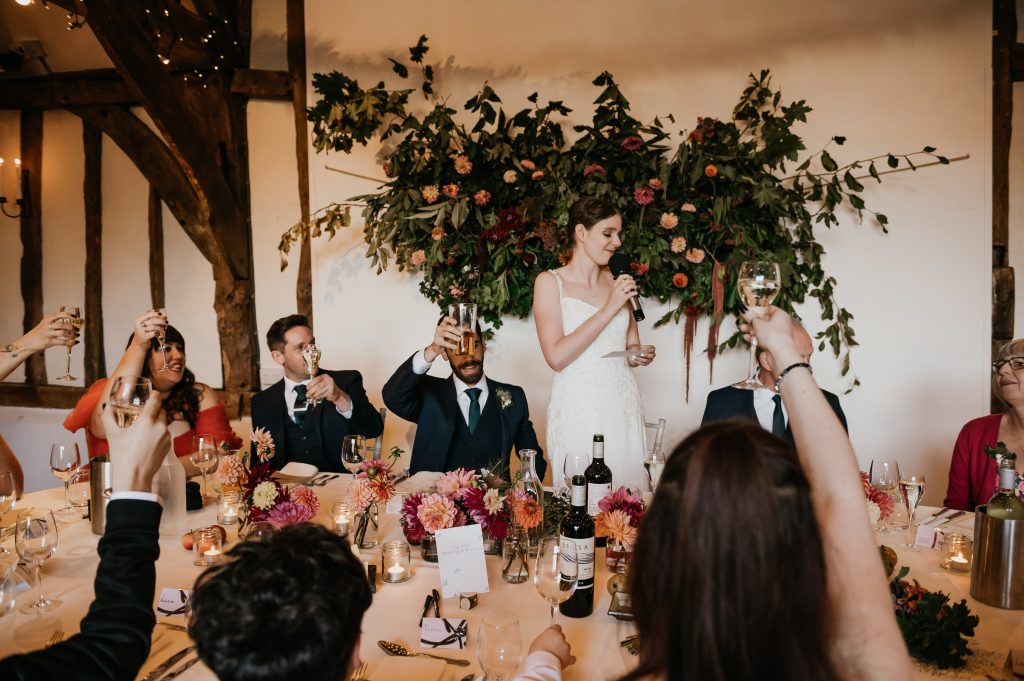 Bride Gives Wedding Speech - Old Luxters Barn Wedding 