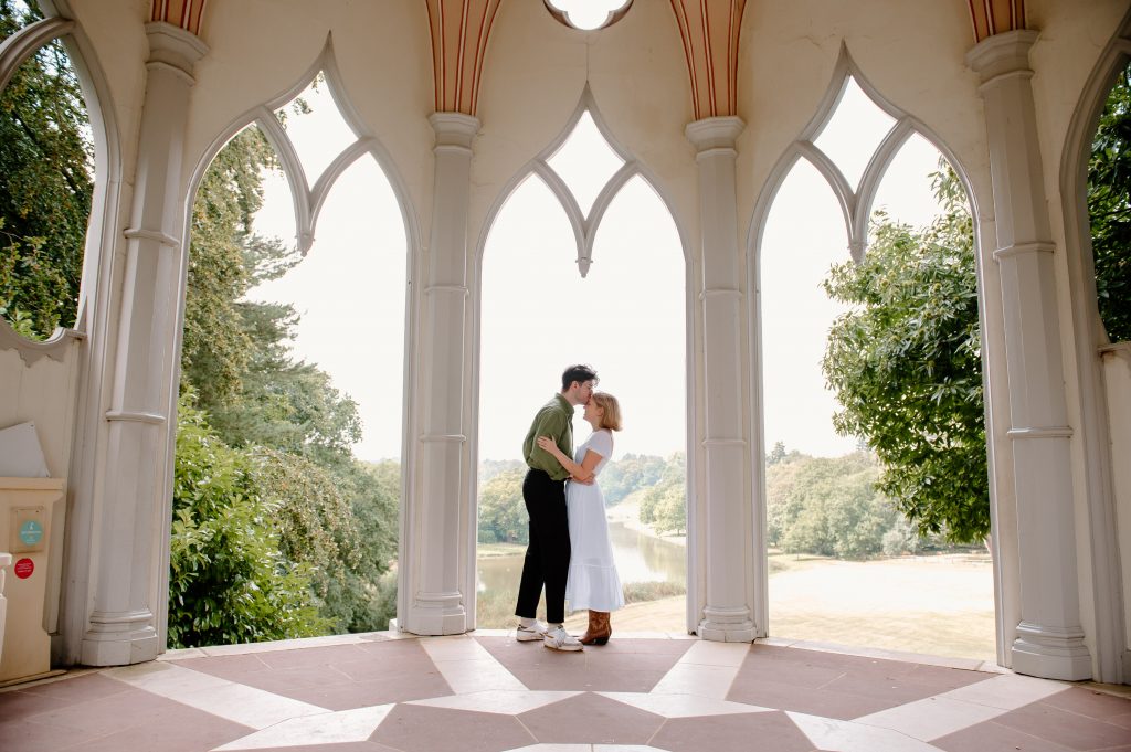 Engagement Portrait in Gorthic Tower Painshill Park