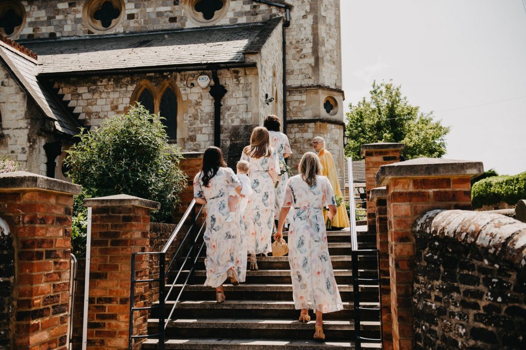 Bridal Party Arrival at Church - Documentary Wedding Photography Surrey