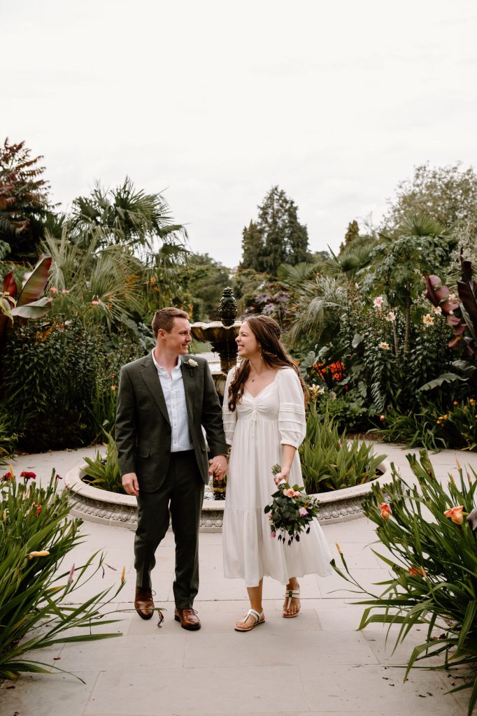Couple Walk in the Tropical Garden at RHS Wisley Gardens for Portraits