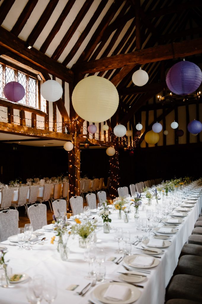 Surrey Barn Wedding with Colourful Lantern Decorations