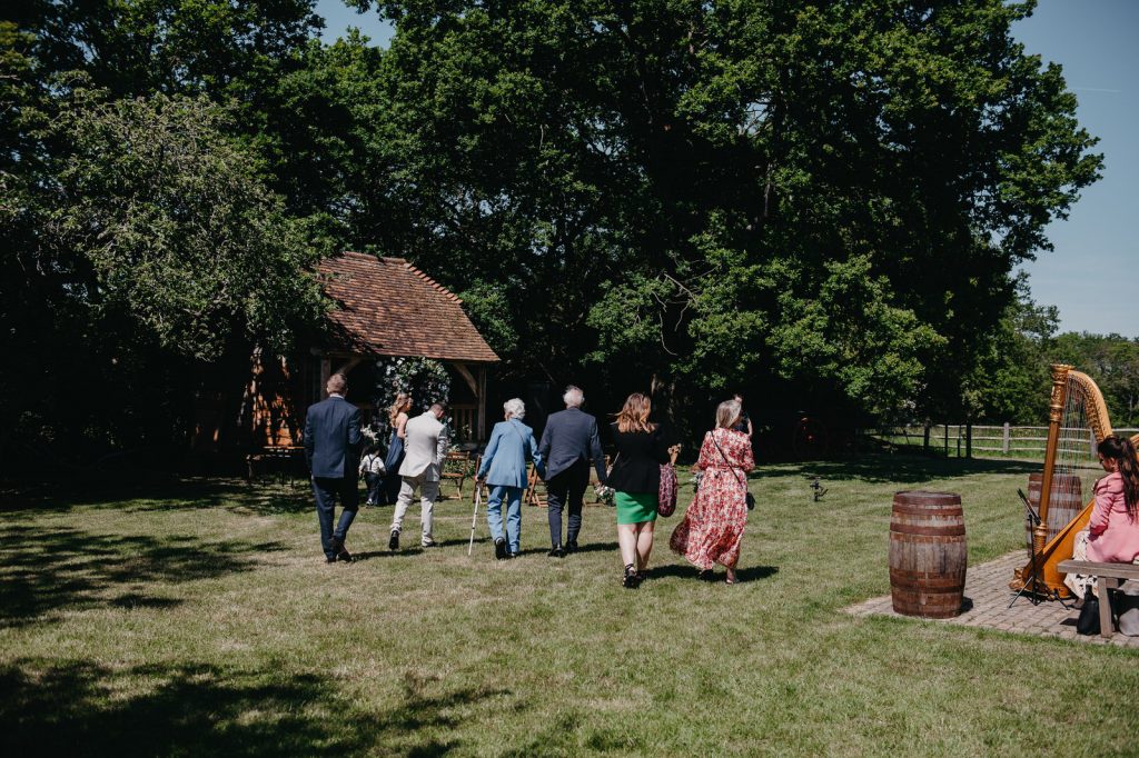 Guests Arrive at Outdoor Barn Ceremony