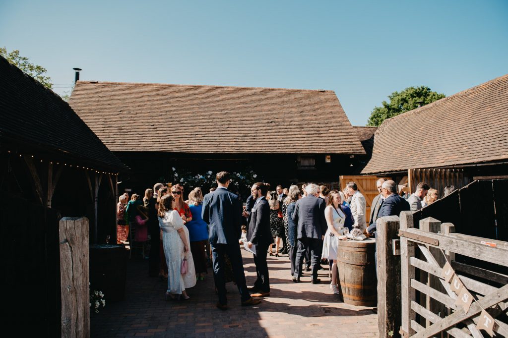 Guests in Outdoor Reception at Gildings Barn Wedding