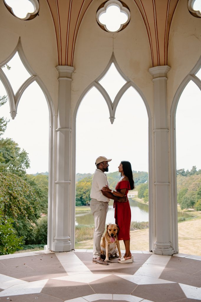 Natural Couples Portrait With Their Dog, Painshill Park Engagement