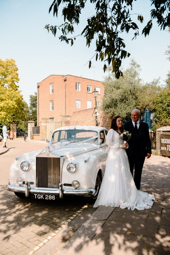 Father and Daughter Arrive at The Church in Vintage Car Together 