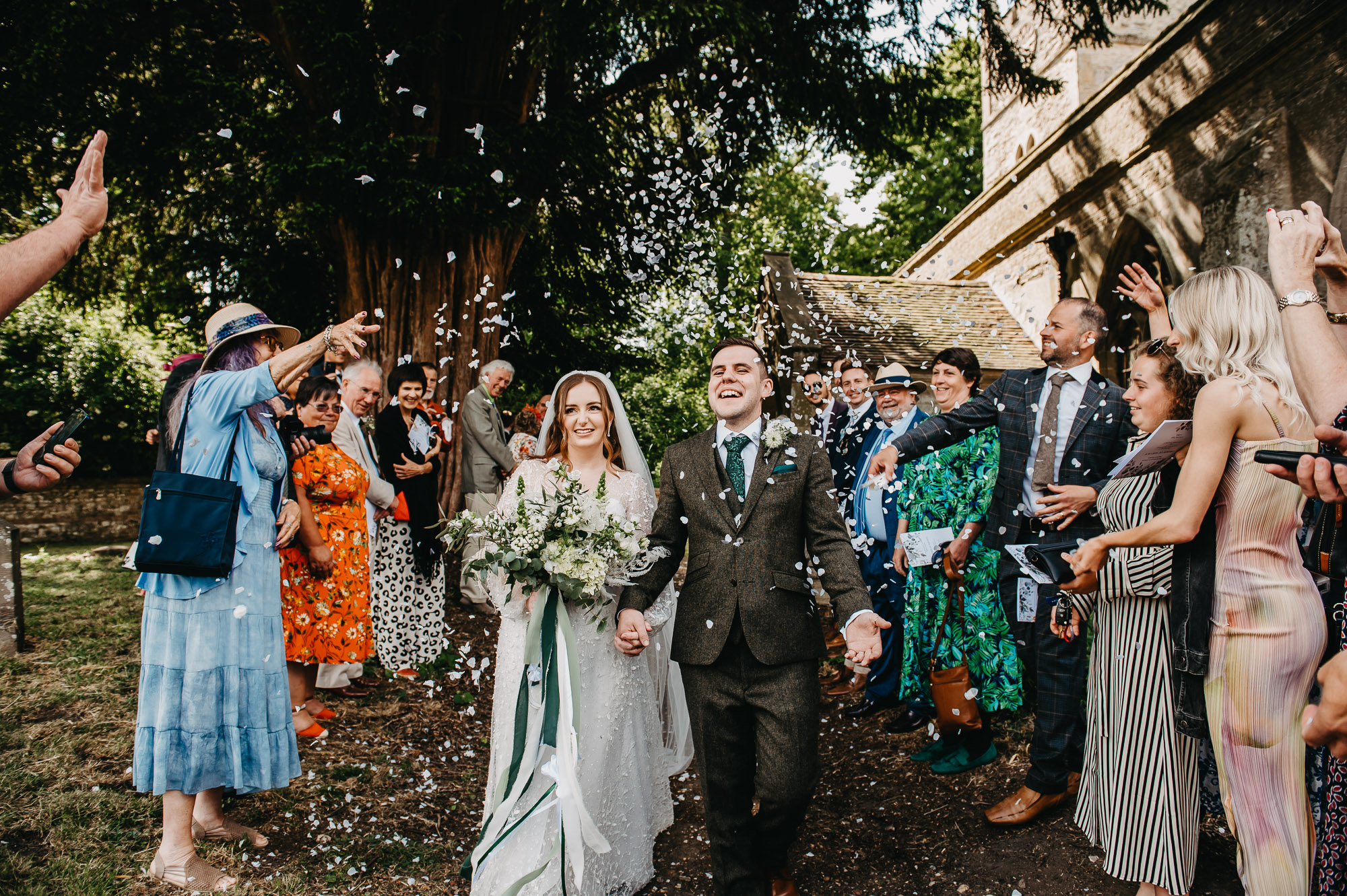 Couple Walk in Fun Confetti Wedding Photography 