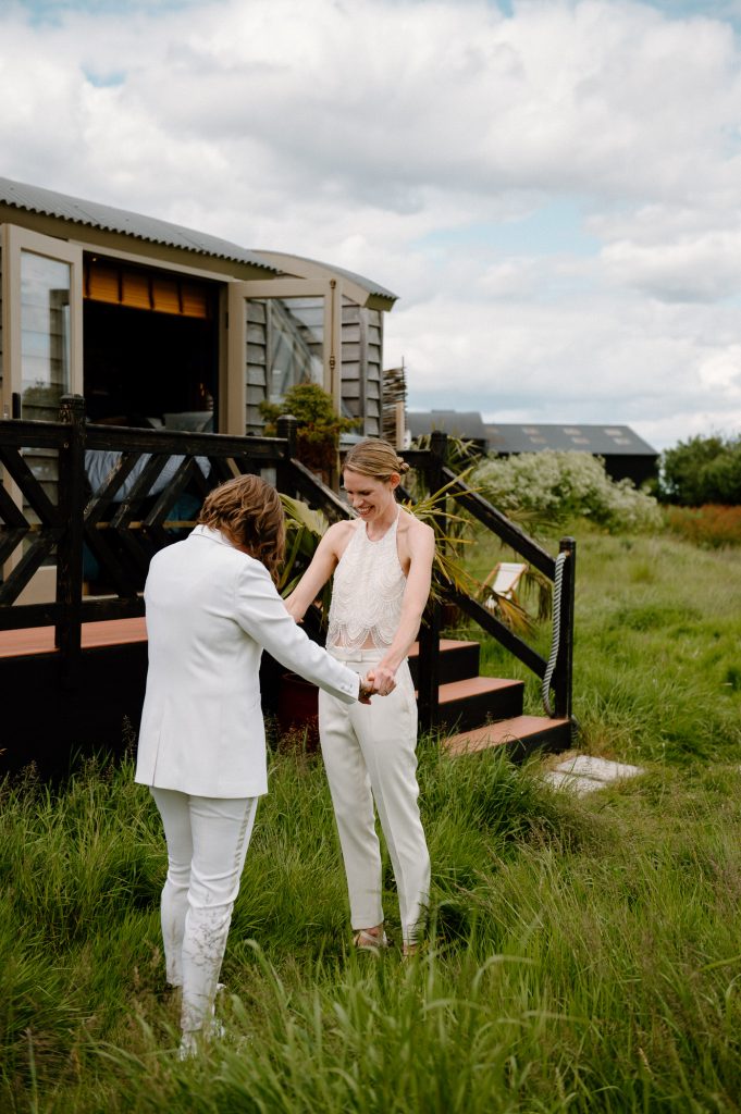 Natural Wedding First Look - Outdoor Barn Wedding