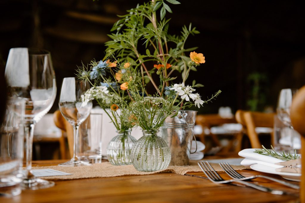 Floral Display for Wedding Breakfast - Outdoor Barn Wedding