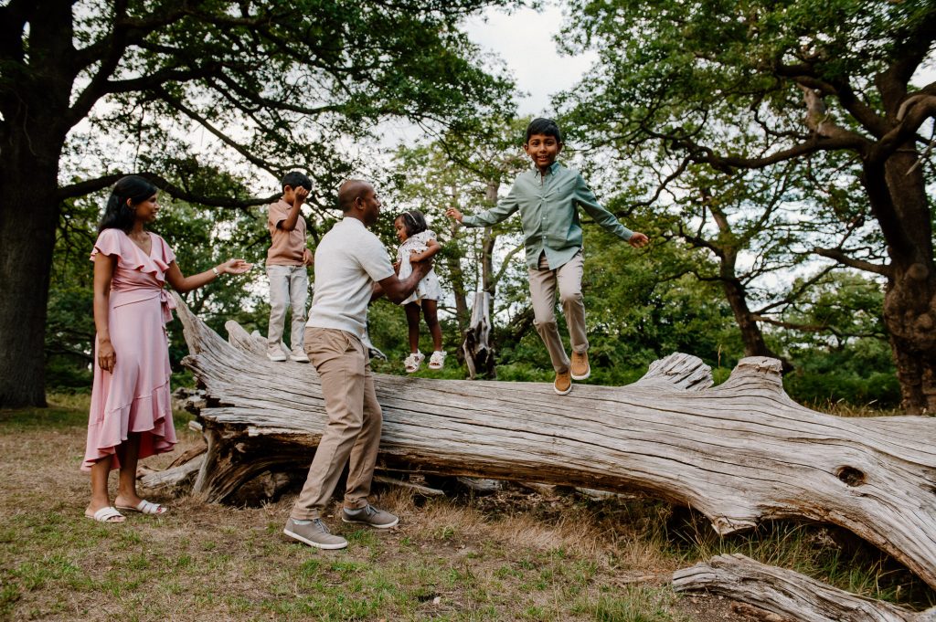 Fun Documentary Family Photography. Richmond Park Family Shoot at Sunset. 