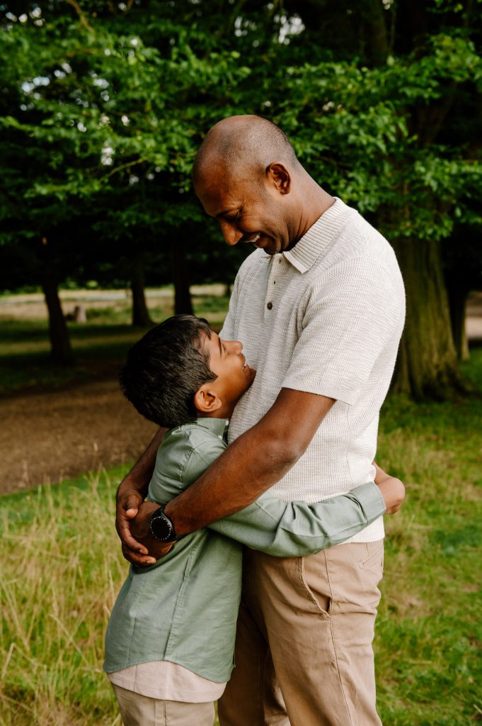 Father and Son Sunset Portrait. Richmond Park Family Shoot at Sunset. 