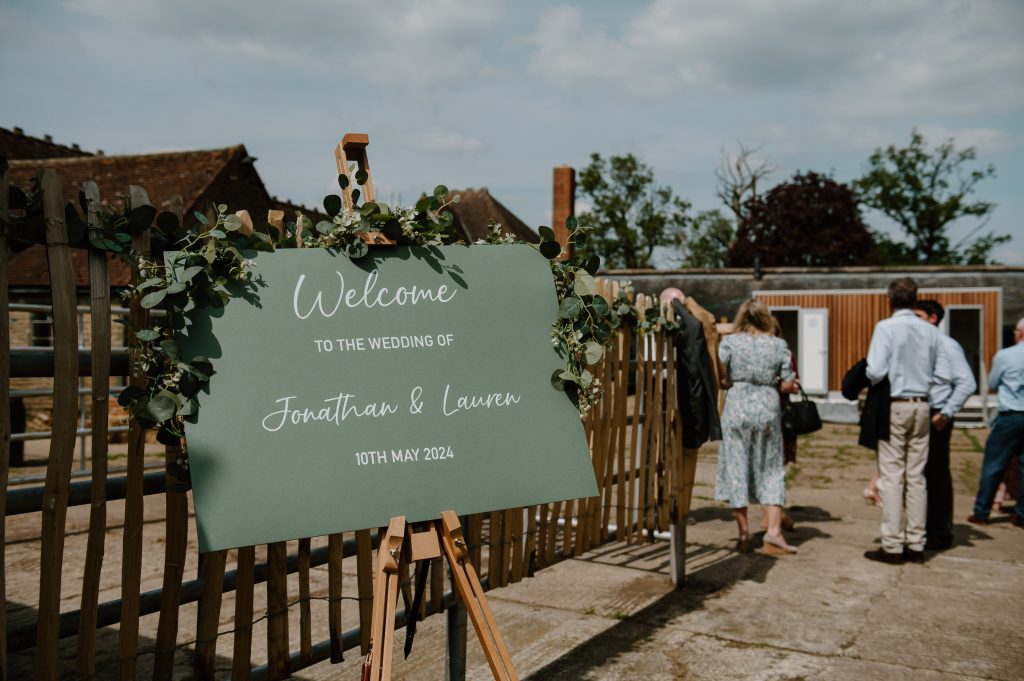 Welcome Sign for Oxenford Farm Barn Wedding 